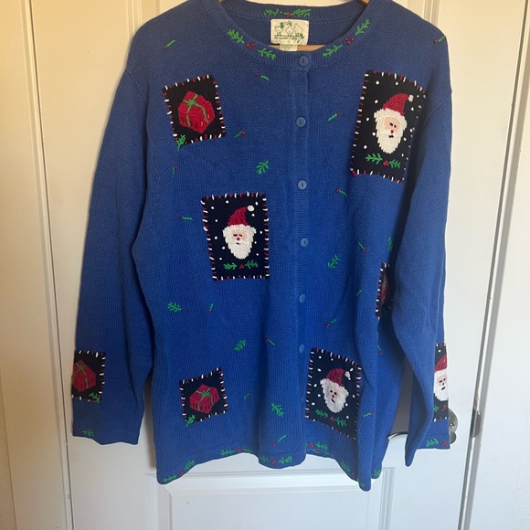 Quacker Factory Blue Santa & Presents Christmas Sweater – Size 1X - Picture 1 of 8